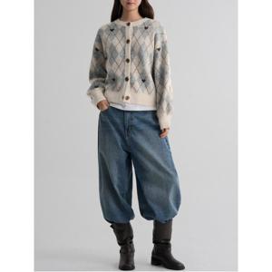 [11/30 무료반품] 하트 아가일 카디건  라이트 그레이