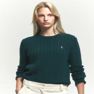 헤지스 여성 [[24FW]] WSSW4DC86E3 [스테디셀러][울100%] 다크그린 케이블 라운드넥 스웨터