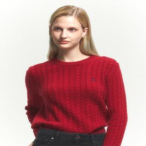 헤지스 여성 [[24FW]] WSSW4DC86R2 [스테디셀러][울100%] 레드 케이블 라운드넥 스웨터