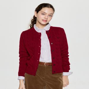 헤지스 여성 [[25FW]] HSSW5DC84R3 캐시미어 블렌디드 케이블 가디건 다크레드