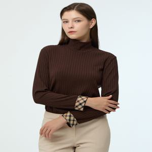 닥스 여성 [[24FW]] WKTS4D995W2 [스테디셀러]브라운 골지 체크 배색 긴소매 하이넥 티셔츠