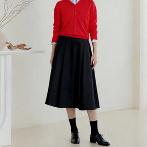 [최초가69,000원]코튼 플레어 밴딩 스커트_블랙