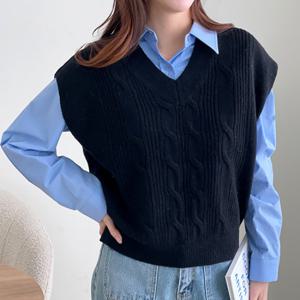 [최초가 129,000원]울100 뮬리 케이블 니트 베스트 2종세트