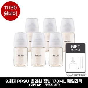 3세대 PPSU 올인원 젖병 170ml 패밀리팩 (젖병 6P + 젖꼭지 6P)