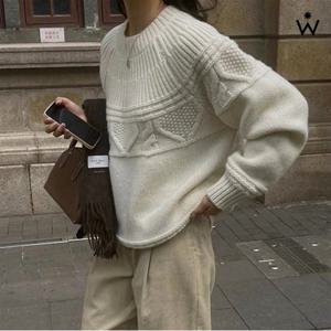 정상가:59,000원 ㅣ 베이직 루즈핏 캐쥬얼 패턴 포인트 니트 (WIACNT035)