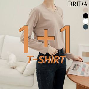 [하프클럽]  1+1 여자 겨울 브이넥 기모 긴팔 면 빅사이즈 흰 이너 티셔츠 화이트 40-50대 미시 중년