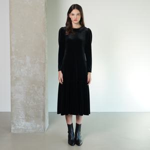 ALISA VELVET SHIRRING DRESS(BLACK)