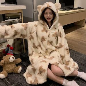후드곰돌이 극세사 로브 파자마 수면잠옷_W3748