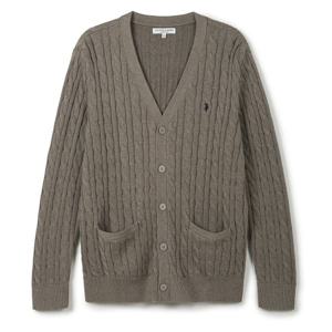 [U.S. POLO ASSN.] 남성 클래식 코튼 케이블 가디건_멜란지베이지