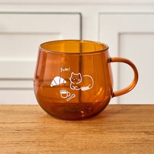 L 냥이네 빵굼터 브라운 손잡이 유리잔 400ml 냥