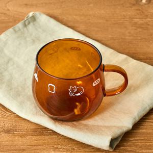 L 냥이네 빵굼터 브라운 손잡이 유리잔 400ml 빵