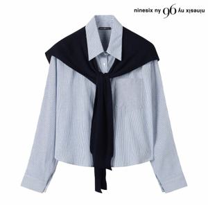 정상가:79,000원 ㅣ 투웨이 버튼 스트라이프 숄 세트 셔츠 (NP3BA012L0)