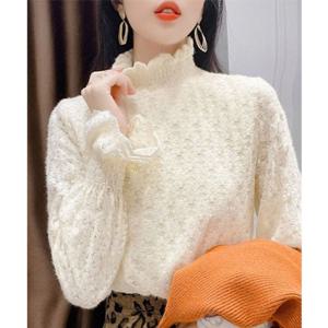 기모 여성 블라우스 반목 레이스 겨울 긴팔 티셔츠 겨울블라우스
