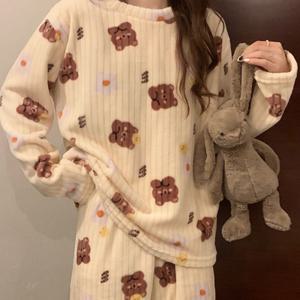 여성 겨울 극세사 수면잠옷 상하세트 긴팔 파자마 융털 밍크 수면바지 잠옷세트