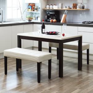 [착불] 캘빈 웬지 4인용 대리석 식탁세트 에코벤치2개형