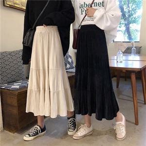 [하프클럽/모노위크]듀오 벨벳 캉캉 허리밴딩 롱 스커트