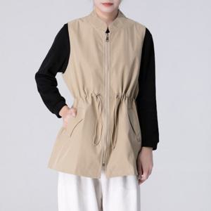 ORZQU 가을 여성 롱 트렌치 베스트 허리 밴딩 캐주얼 민소매 오버핏 카고 베스트 코트