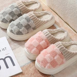 체크 보온 털슬리퍼 사무실 병원 기모실내화 층간소음방지 겨울 거실화 1+1 이벤트