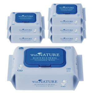 위드네이쳐 변기 쏙 비데 물티슈 100매 6팩 (600매) 프리미엄 텐셀 천연 펄프 함유 영유아 사용가능
