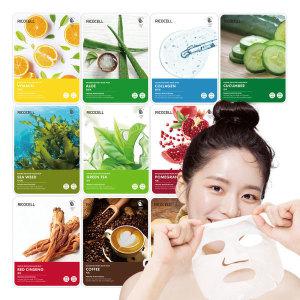 (1장당159원)리코셀 촉촉 순한 시트 마스크팩 100매/영양+탄력+보습 세트/10종 x 10장