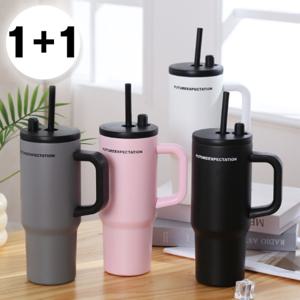 1+1 대용량 710ML 레터링 빨대 텀블러 포함 보온병 보냉병 (4color)