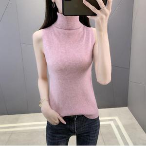 여자 가을 겨울 목폴라 민소매 니트 티셔츠 베이직 보온 이너 니트