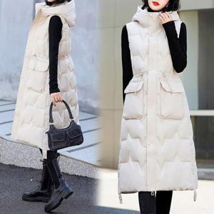 여성 롱 후드 베스트 집업 패딩 조끼