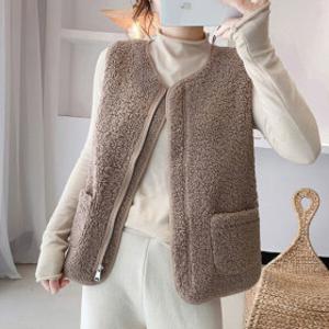 1+1짚업 뽀글이 양털 조끼 스웨이드 안감 이너 수면 플리스 방한 여성 점퍼 후드티 수면바지