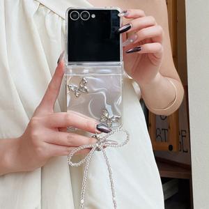 최신 귀여운 갤럭시 Z플립7 케이스 투명 홀로그램 리본 키링 / 핸드폰 지플립7