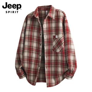 JEEP SPIRIT 커플 루즈 셔츠 캐주얼 긴팔 격자무늬 가을 남방