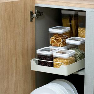 아이보리 철제 슬라이딩선반 주방 싱크대 하부장정리 싱크인 양념통 레일 양념장 싱크 인출식 / 에브리윅