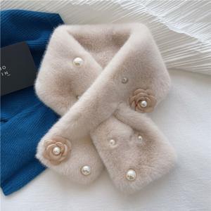 예쁜목도리 겨울 진주 크로스 넥워머 토끼털 포근 도톰 여자목도리