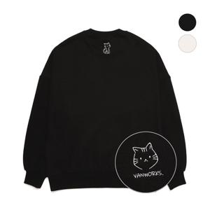 [밴웍스]고양이 자수 오버핏  맨투맨(VNCTS408) 2칼라