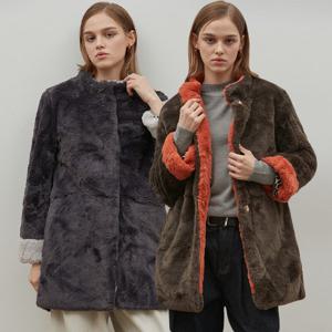 르오트 실용주의 FAUX퍼 배색 코트