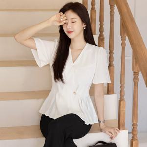 [시크라인] 루디 핀턱 페플럼 랩 블라우스