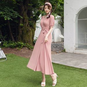 [시크라인] 마리베스 퍼프 슬리브 맥시 랩 원피스