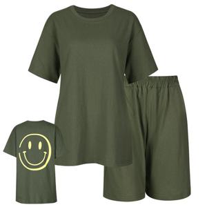 스마일 면 트레이닝 밴딩 반바지 상하세트 DAI-SET-0828-카키