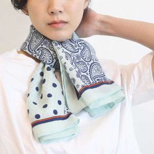 도트 롱 스카프 90 페이즐리 블루 사각 숄 봄 여성 코