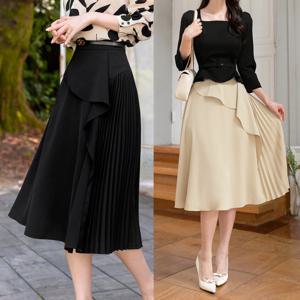 [시크라인] 젤룰라 언발란스 러플 플리츠 포인트 플레어 스커트