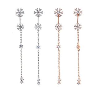 플라워큐빅 롱체인 은침 드롭귀걸이