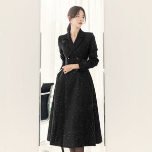 [시크라인] 크래신 테일러드 카라 스팽글 트위드 플레어 원피스