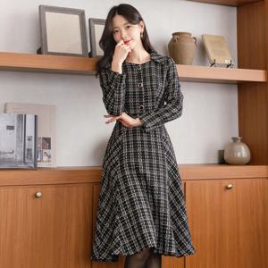 [시크라인] 레빈슨 플랫카라 로즈벨트 트위드 플레어 원피스