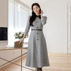 [시크라인] 샤벳 모티브 레이스카라 트위드 원피스