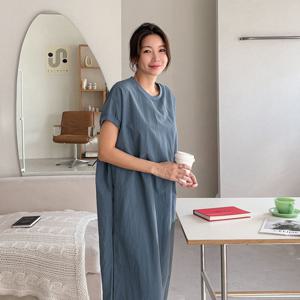 샵앤) 국산 캡소매 H라인 여성 롱원피스 ARA-WDR-3193-딥블루