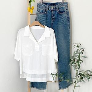 샵앤) 케이 여성 카라 반팔 셔츠 블라우스 JR-WBL-3407-아이보리