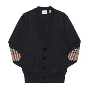 버버리 가디건 8074887 도녹 체크 패치 메리노 울