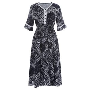 샵앤) 페이즐여성 V넥 벨소매 반팔 원피스 PIC-WDR-12068-네이비