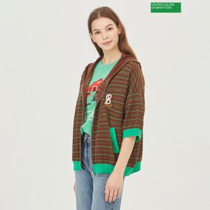 [베네통]베네통 배색 스티치 후드 집업 니트 BAKC05341_BR