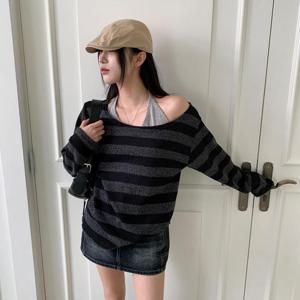 드롤레 스프링 보트넥 가로줄 여성 데일리 오버핏 스웨터