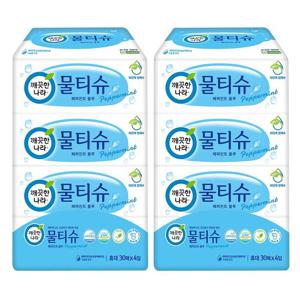 깨끗한나라 물티슈 페퍼민트 블루 휴대형 30매 4입x2팩